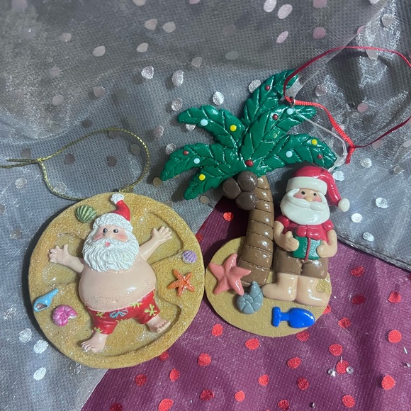 Summer Beach Themed Vintage Santa Claus Christmas Ornaments - Picture 1 of 2